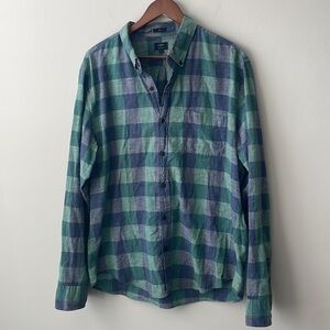 J. Crew slim fit homespun plaid long sleeve button down shirt men size XL